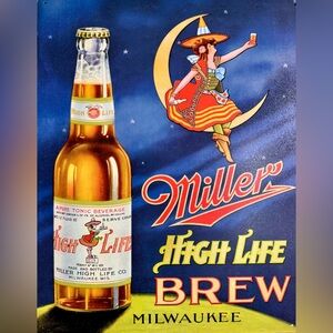 Miller High Life Bottle Vintage-Style Print - Blue & Gold